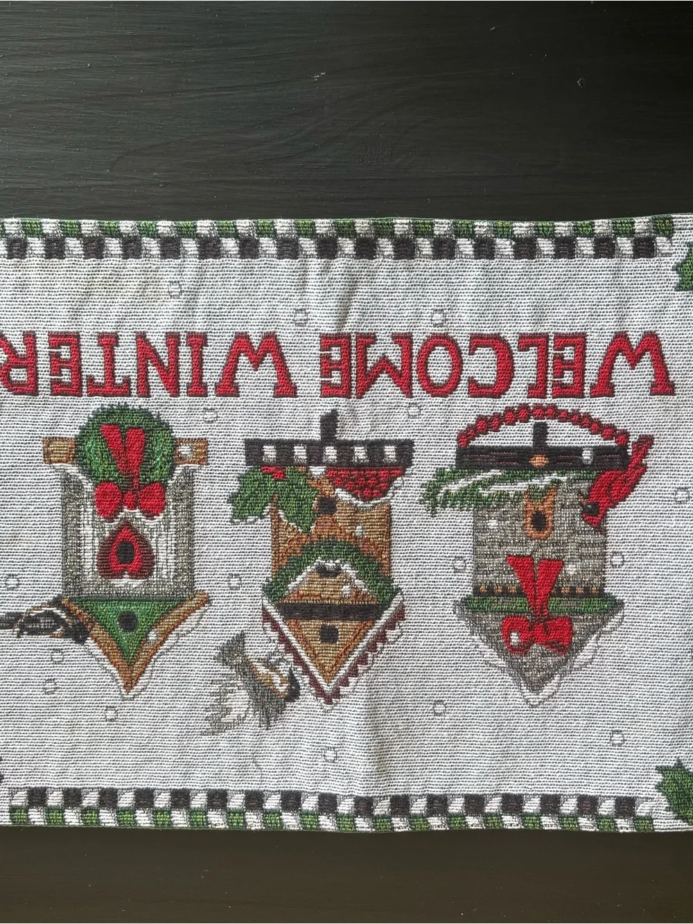 Tapestry Placemats Winter Cardinals Birdhouse Holiday Red 18